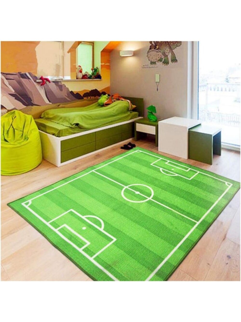 Soccer Field Play Area Rug for Kids - Football Carpet Mat, Sports Room Decor